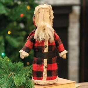 Primitive Christmas Buffalo Check Santa Claus Stump Doll 12" tall NEW